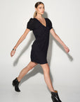 INES Black Shift Dress with Puff Shoulders