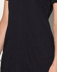 INES Black Shift Dress with Puff Shoulders