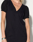 INES Black Shift Dress with Puff Shoulders