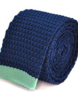 navy blue skinny knitted tie with mint green tip