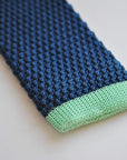 navy blue skinny knitted tie with mint green tip