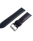 Black And Red Leather Rally Watch Strap, Silver Buckle