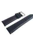 Black And Red Leather Rally Watch Strap, Silver Buckle