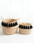Black Tasseled Belly Basket for Storage