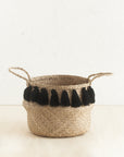 Black Tasseled Belly Basket for Storage