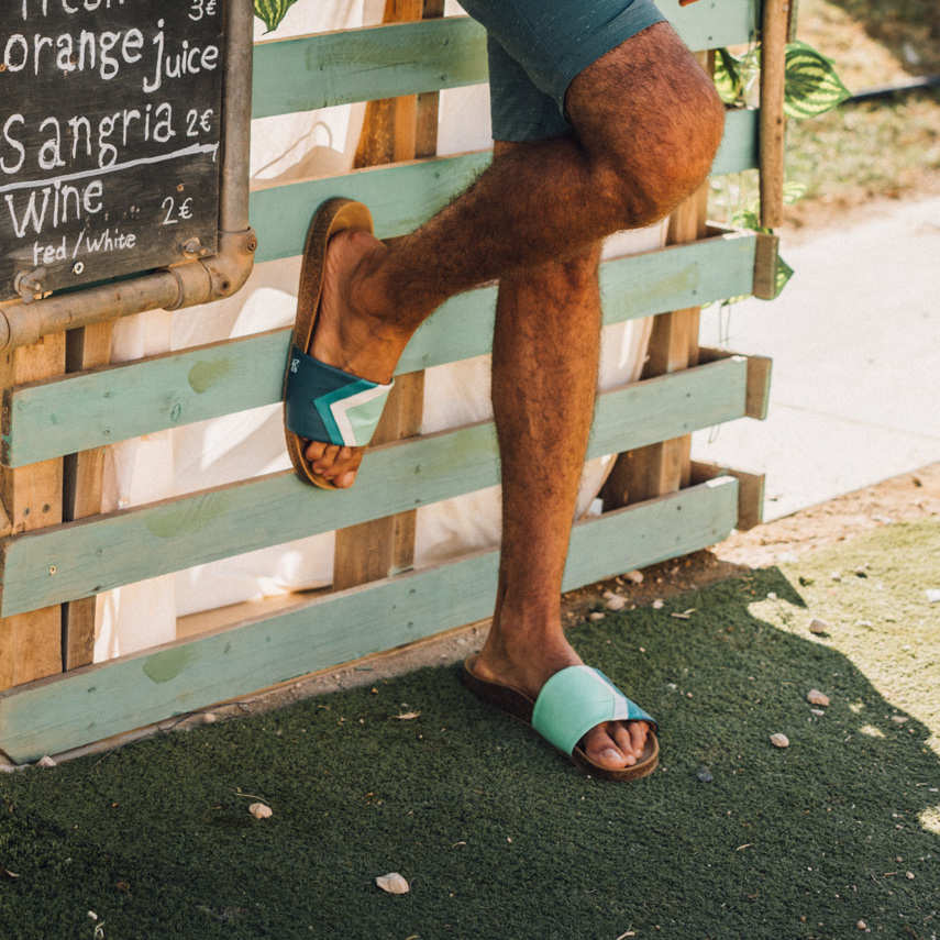 Mint green vegan sandals by CUCUMBER with anatomical footbed available at www.brixbailey.com