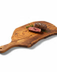 Handmade Olive Wood Live Edge Paddle Board with Handle | Rustic Freeform Charcuterie & Fruit Serving Board | Natural Grain | 30–40 cm