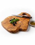 Handmade Olive Wood Freeform Cutting Board with Handle | Live Edge Charcuterie & Serving Board | Unique Natural Grain | 40–80 cm