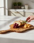 Olive Wood Medium Cutting Board with Handle 39 Handmade Olive Wood Round Freeform Charcuterie Board with Handle | Large Live Edge Cheese & Antipasti Serving Board | Bold Natural Grain | 33–46 cm