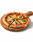 Handmade Olive Wood Round Pizza Board with Handle | Wooden Pizza Serving Paddle & Cheese Board | Natural Grain | 18–35 cm