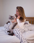 Women's Long Sleeve Pima Cotton Pyjama Set – Black & White Vicuña Print