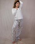 Women's Long Sleeve Pima Cotton Pyjama Set – Black & White Vicuña Print