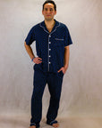 Men's Short Sleeve Pima Cotton Pyjama Set – Blue Squares