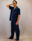 Men's Short Sleeve Pima Cotton Pyjama Set – Blue Squares