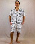 Men's Short Sleeve Pima Cotton Pyjama Set – Black & White Vicuña Print
