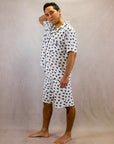 Men's Short Sleeve Pima Cotton Pyjama Set – Black & White Vicuña Print