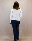 Women's Long Sleeve Pima Cotton Pyjama Set – Blue & White