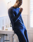 Mens Navy Ribbed Long Sleeve Top