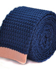 navy blue skinny knitted tie with powder pink tip