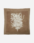 Luxury Ila cushion in olive brown cotton with hand-embroidered floral design, stylish home decor accent by Ella James at brixbailey.com