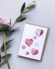Love Hearts Watercolour Valentines Greetings Card