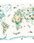 Hand-painted wildlife world map print for children