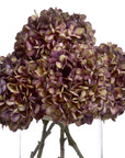 Luxury artificial hydrangea stem with vibrant purple, burgundy, and green blooms, 42cm tall with realistic hand-painted petals by sostter at brixbailey.com