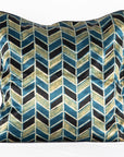 Geometric Chevron Hand Block Print Mashru Silk Cushion Cover - Blue Black
