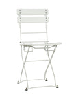 Modern white iron bistro table and chairs set, compact folding patio furniture for balcony or garden, stylish summer seating by Ella James at brixbailey.com