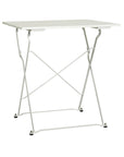 Modern white iron bistro table and chairs set, stylish folding patio furniture for balcony or garden, compact and space-saving by Ella James at brixbailey.com