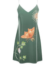 Vela Silk Slip Dress in Green Jungle Butterfly