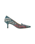 Ipê Suede Turquoise Pumps – 6cm Embroidered Kitten Heel