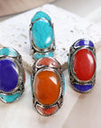 Tibetan Silver Mosaic Ring – Turquoise, Coral, Amber & Lapis