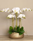 Faux White Orchid Arrangement In Matte Gold Planter