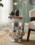Torcello Silver Finish Ceramic Buddha Side Table and Stool