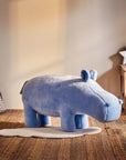 Jungle Safari Blue Faux Fur Hippo Kids Stool