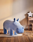 Jungle Safari Blue Faux Fur Hippo Kids Stool