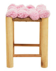 West Village Pink Pom Pom Wooden Stool