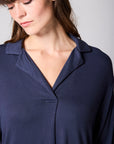 Navy Ribbed Modal Hero shirt and Wide-leg Jogger PJ Set