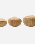 Premium handwoven water hyacinth baskets set of 3, versatile sustainable storage for kitchen hallway living room decor by Ella James at brixbailey.com
