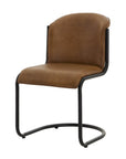 Rich Brown Curved Leather Dining Chair