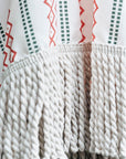 Luxury Umbria Parasol, stylish red and green vintage stripe with fringe trim, wooden pole, easy storage, premium garden umbrella by Ella James at brixbailey.com