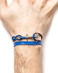 Admiral Anchor Silver and Flat Leather Bracelet - Royal Blue