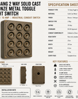 12 Gang 2 Way Antique Brass Solid Cast Metal Conduit Toggle Light Switch