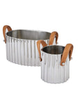 Silver Fluted Champagne Cooler with Leather Handle