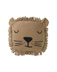 Premium Nobodinoz lion cushion with sleepy face, curly fringe, and embroidered details, soft plush toy for kids by Ella James at brixbailey.com