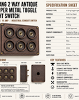 6 Gang 2 Way Antique Copper Conduit Toggle Light Switch | Cast Metal