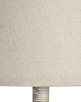 Handcrafted rustic shaker table lamp with grey-washed wood base and neutral linen shade for ambient lighting. by Sostter at brixbailey.com