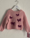 Handmade Pink Knitted Jumper for Toddlers โ Bow Embroidery โ Soft, Cosy Sweater for 1-2 Years