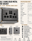 Black Nickel Double Switched 13A Socket | 2 Gang Solid Cast Metal Industrial Power Socket